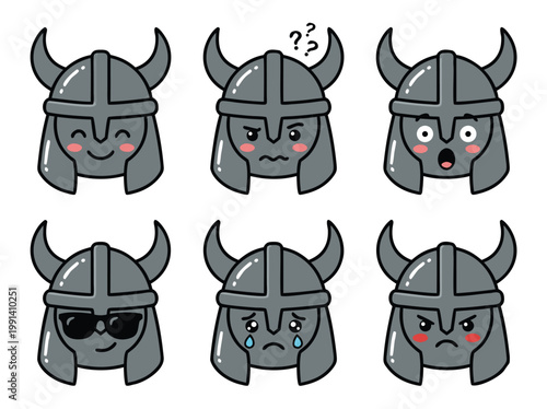 Viking Helmet Emoticons Set.