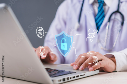 Φωτογραφία Healthcare provider processing big data analysis using medical cloud platform networking database management optimization futuristic cyber security interface data protection