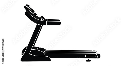 Simple black silhouette of a modern exercise treadmill machine