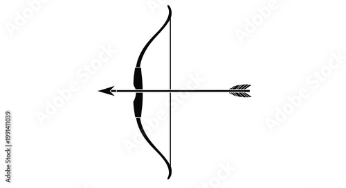 A simple black silhouette of a recurve bow and arrow design