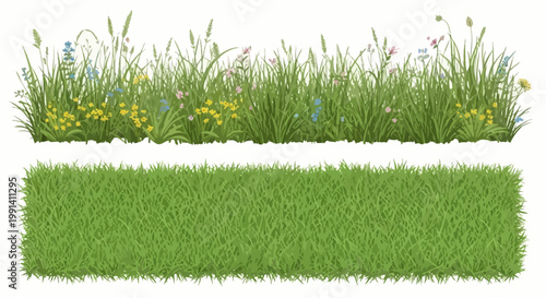 Green grass with wildflowers on top.