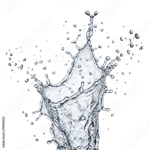 Wallpaper Mural Dynamic clear water splash frozen in motion, isolated on white background, abstract liquid element for design, refreshing and clean Torontodigital.ca
