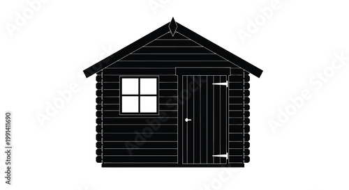 Simple black silhouette of a wooden garden shed with a gable roof