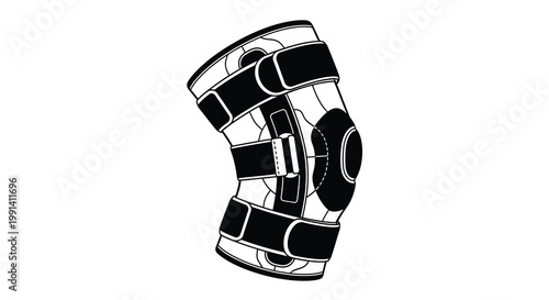 Black and white illustration of a knee brace showing support and protection