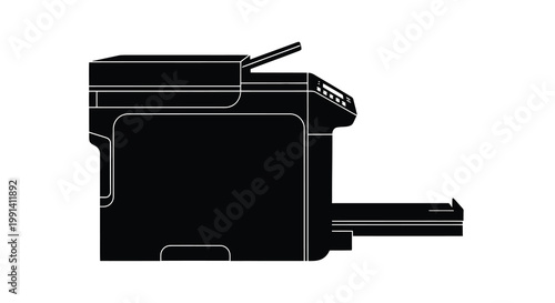 Silhouette of a modern all in one printer against a white background