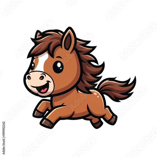 Cute cartoon horse running happily with a big smile.
