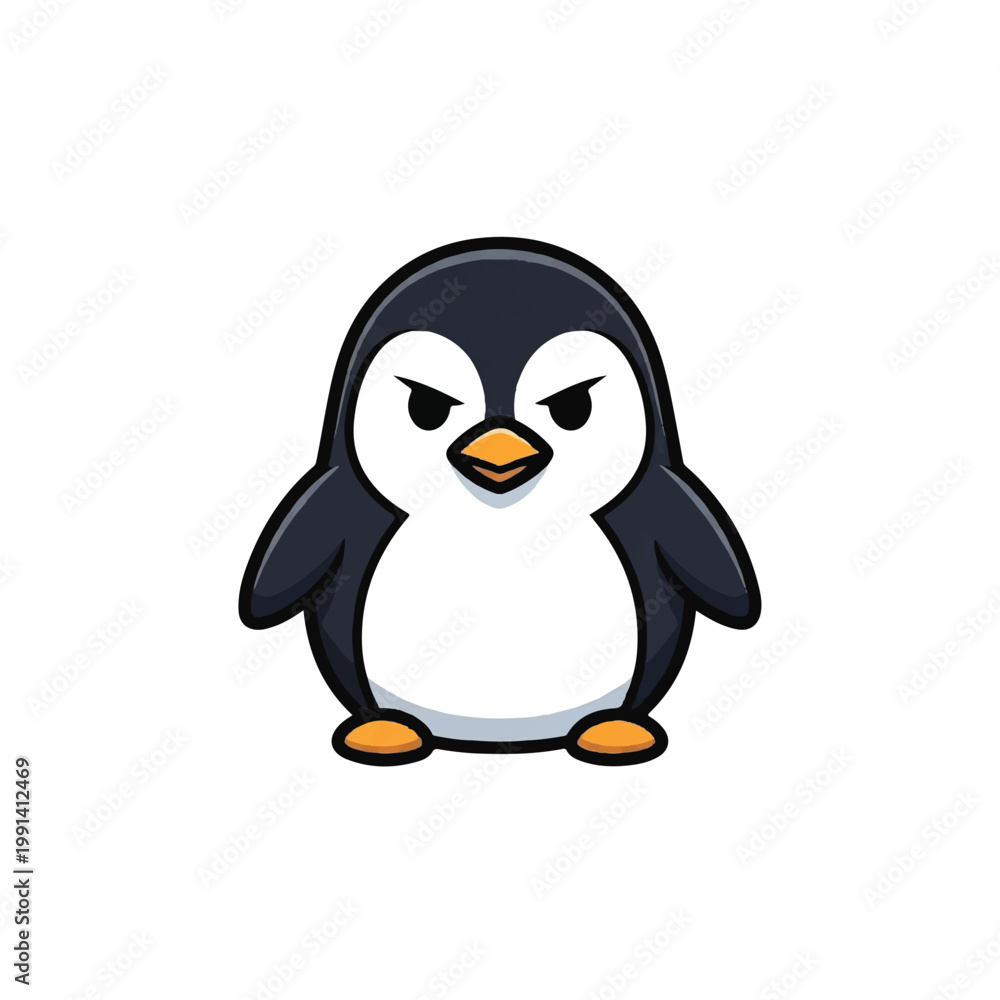 Fototapeta premium Cute cartoon penguin with an angry expression.