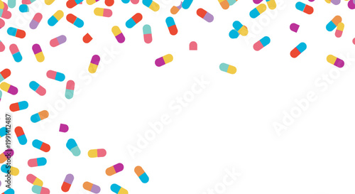 Colorful pills on white background.