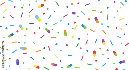 Colorful sprinkles on white background.