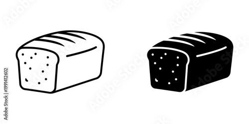 Whole grain bread loaf icons set featuring outline and black silhouette versions with visible seeds or oats for healthy bakery branding and nutrition concepts isolated on white background vector.