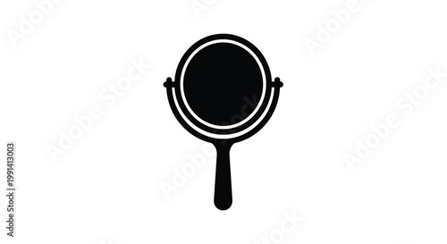 A simple black hand mirror featuring a circular reflection silhouette