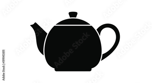 Simple black silhouette of a classic teapot with a curved handle