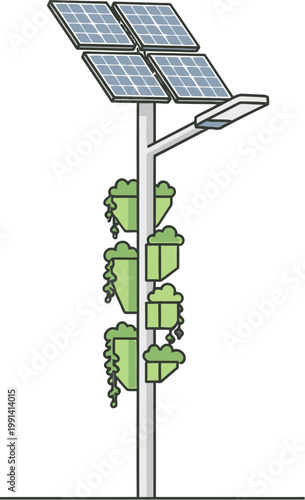 Solar powered street light vector illustration eco technology isolated white background