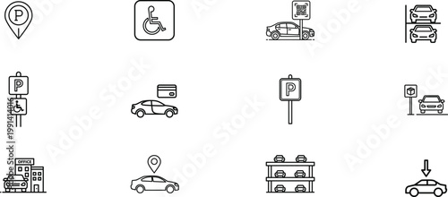 Parking and public service line icons collection