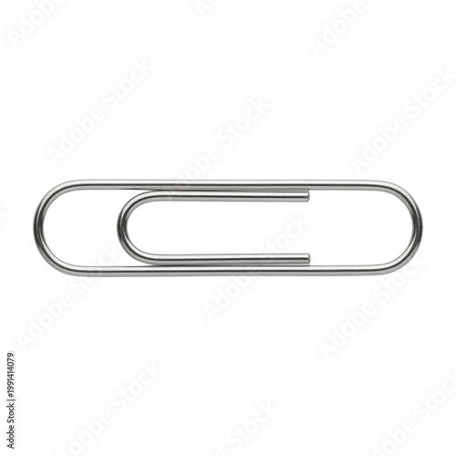 Wallpaper Mural Isolated silver metal paperclip, essential office supply for organizing documents and fastening papers, simple fastening element Torontodigital.ca