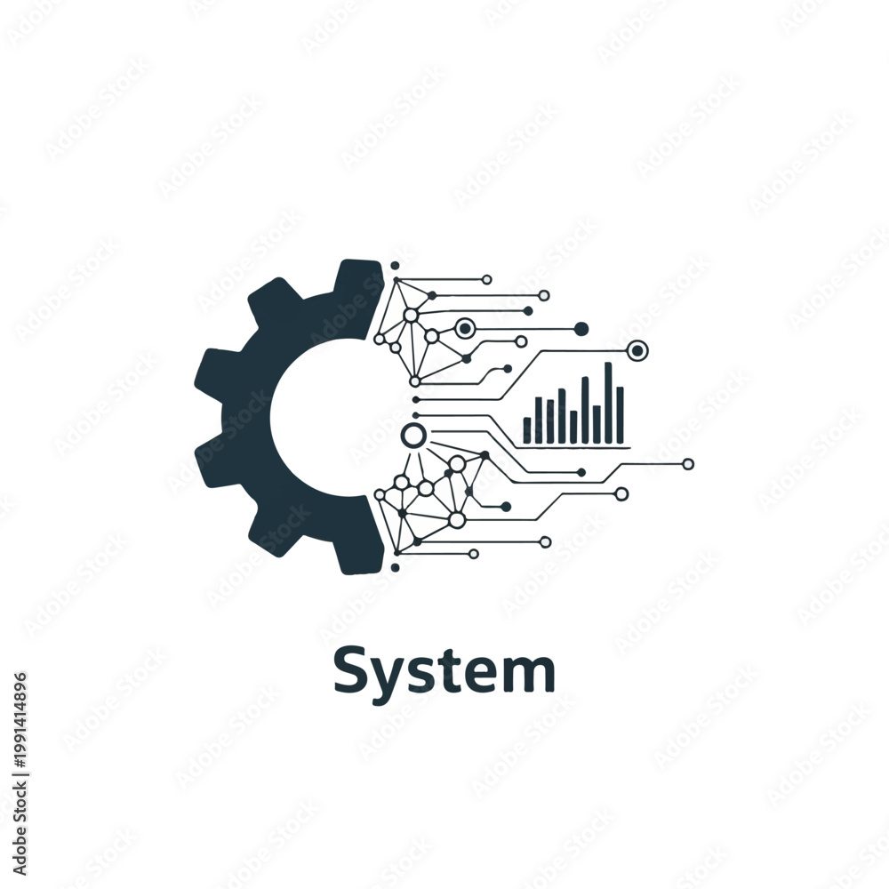Obraz premium Digital System Technology Concept with Gear and Network.
