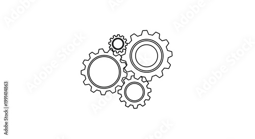 Line art illustration of interconnected gears representing mechanisms and processes