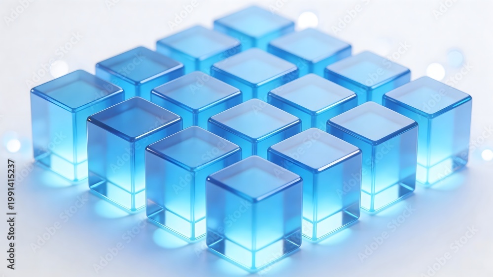 Obraz premium Blue translucent cubes arranged in a grid