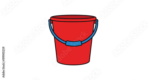 Simple illustration of a red bucket with a blue handle isolated on white