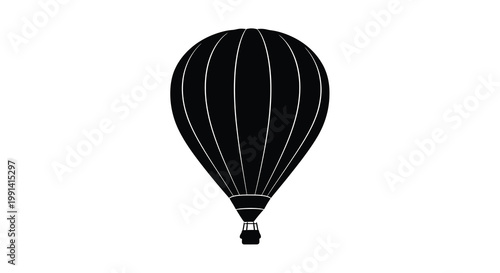 A simple black and white illustration of a hot air balloon