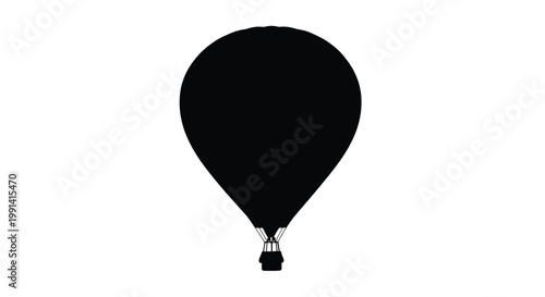 A simple silhouette of a black hot air balloon against a white background