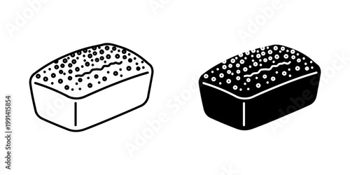Seeded whole grain bread loaf icons linear and silhouette style vector illustration isolated on white background healthy bakery products element for cafe menu design fiber rich organic cereal food.