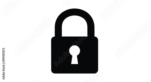 Simple black padlock icon with a keyhole isolated on white background