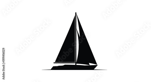 Minimalist silhouette of a sailboat against a plain white background