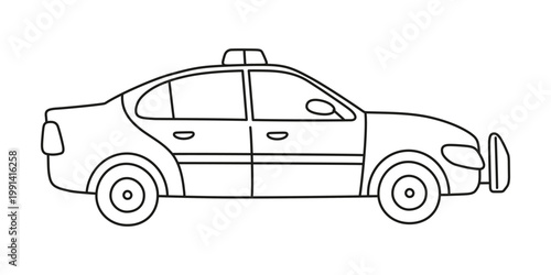 Cute police car icon, black and white outline vector illustration for kids coloring page. Emergency vehicle with siren and light bar, transport line art drawing, isolated clipart on white background