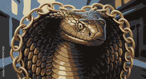 Cobra Snake Hooded with Chain - Dangerous Reptile Wildlife