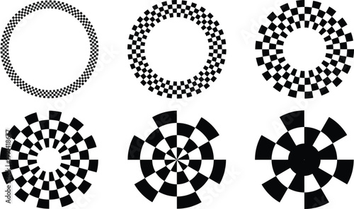 Tableau sur toile Abstract circular geometric patterns set with radial checkered and segmented sha