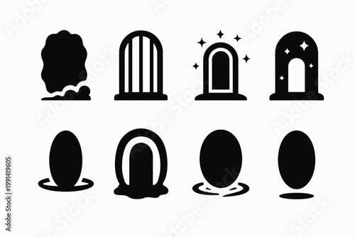 Ethereal Cosmic Icons. Ethereal cosmic doorways. Filled icon set of ethereal cosmic doorways: mist portal,