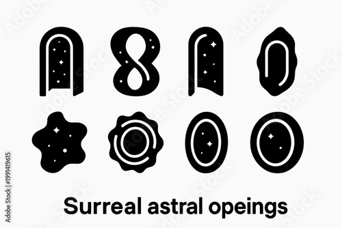 Surreal Astral Icons. Surreal astral openings. Filled icon set of surreal astral openings: bending portal