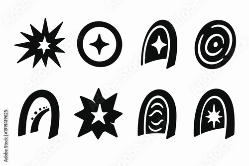 Interdimensional Portal Icons. Interdimensional stellar portals. Filled icon set of interdimensional stellar