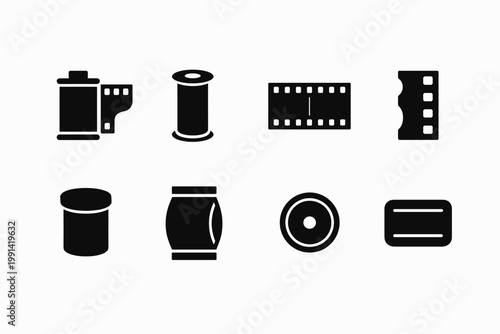 Retro Film Roll Icons. Retro film rolls collection. Filled icon set of retro film rolls collection: 35mm