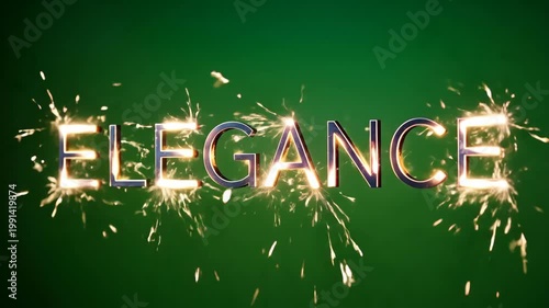 Elegant Word Sparkle Effect with Burning Pyrotechnics on Green Screen