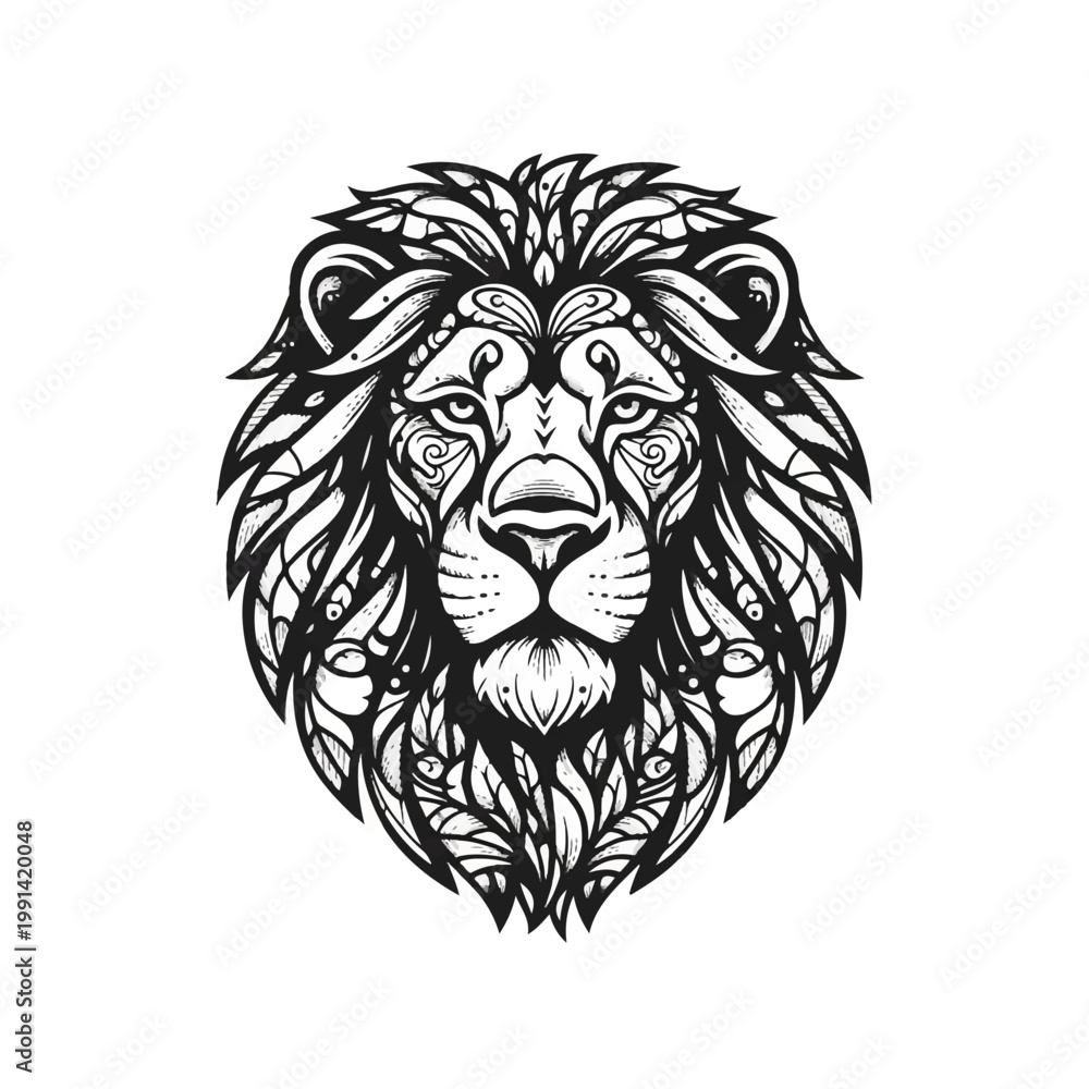 Obraz premium Intricate Lion Head Illustration with Decorative Mane.