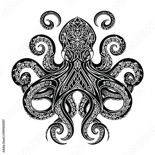 Intricate Ornamental Octopus Tattoo Design.