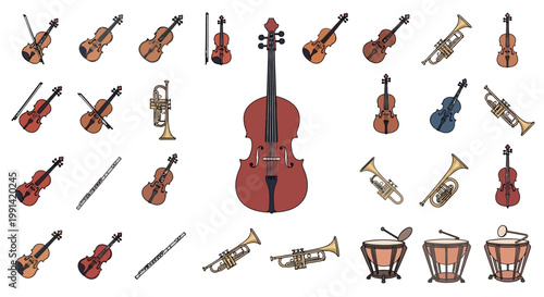 Collection of classical musical instruments