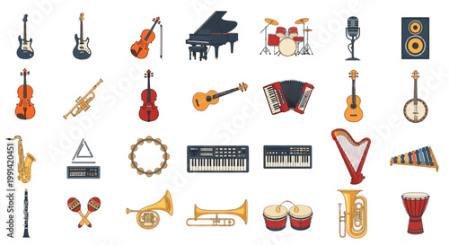 Collection of Diverse Musical Instrument Icons