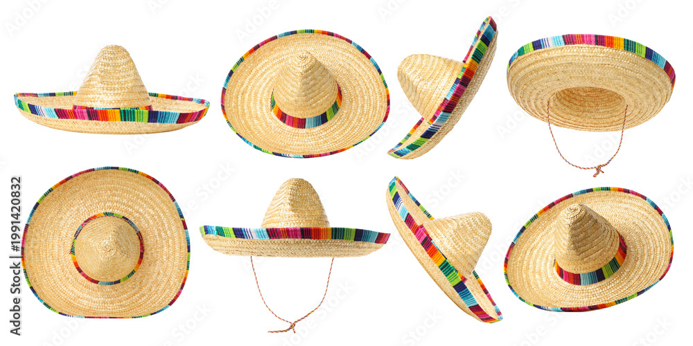 Fototapeta premium Cinco de Mayo set, Sombreros in various styles for celebration, PNG