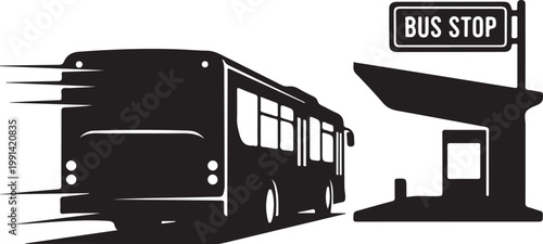 Black bus stop, vector illustration, transportation icon, motion blur