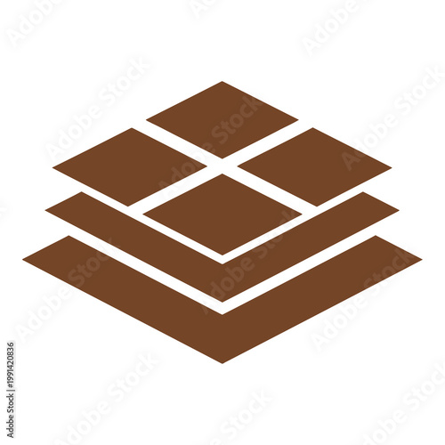 Brown geometric shape with multiple connected diamond plates stacked icon