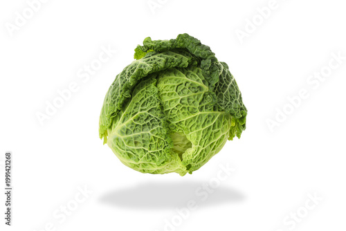 Konstfotografi A fresh green cabbage with loose leaves, isolated, PNG