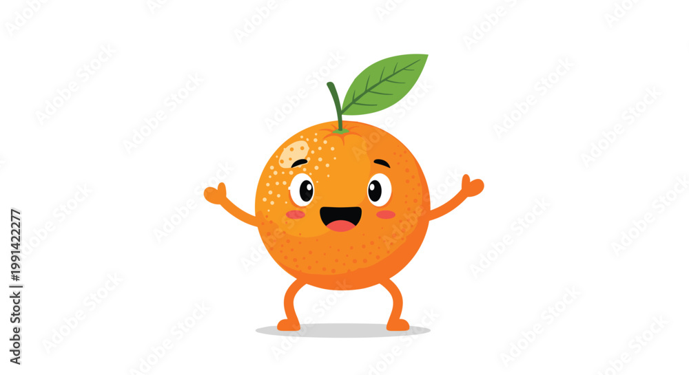 Obraz premium Cheerful cartoon orange character with a happy face, arms, and legs standing with a joyful expression on a white background.