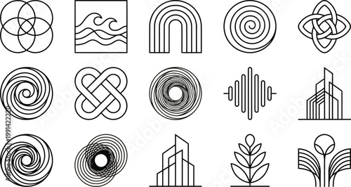 Abstract geometric and natural symbol collection with abstract geometric building architecture botanical illustration collection contemporary