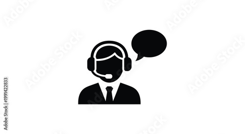 A black silhouette of a customer service representative with a headset silhouette