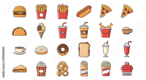 Collection of flat design fast food icons