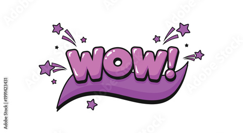vibrant purple wow text in comic book style with stars and bubbles for dynamic social media posts and graphic design.