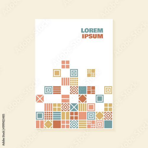 Minimalist book cover design with geometric mosaic tiles and copy space